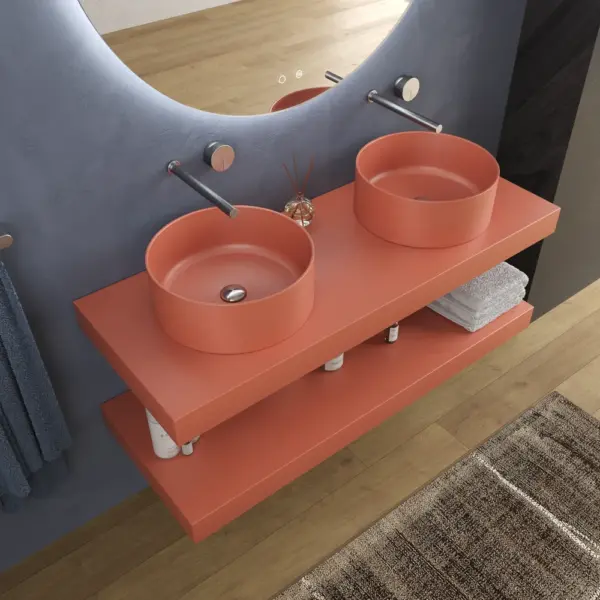 Encimera con faldón suspendida  120 cm  Solid Surface BOLETE  Naranja salmón - Imagen 3