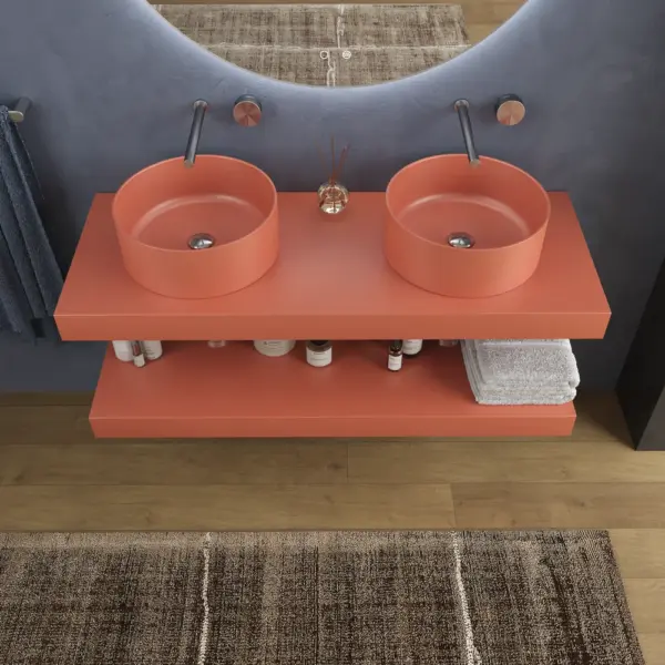 Encimera con faldón suspendida  120 cm  Solid Surface BOLETE  Naranja salmón - Imagen 2