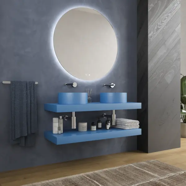 Encimera con faldón suspendida  120 cm  Solid Surface BOLETE  Azul luminoso - Imagen 4
