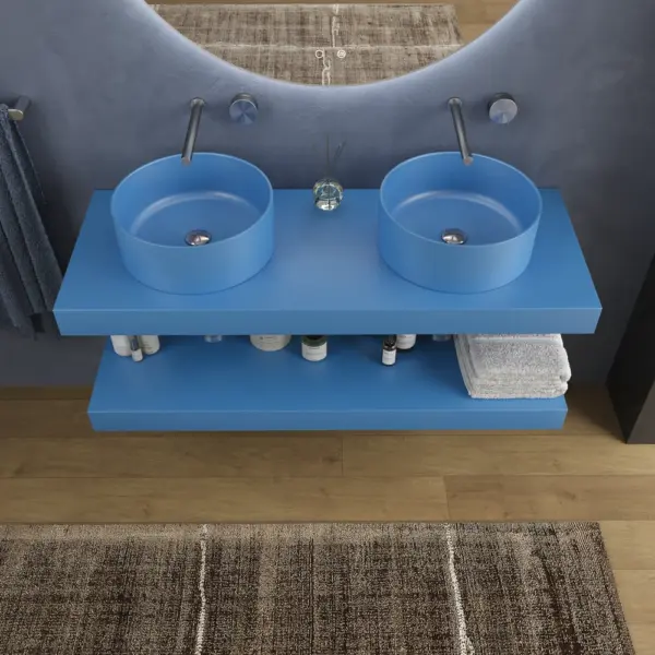 Encimera con faldón suspendida  120 cm  Solid Surface BOLETE  Azul luminoso - Imagen 3