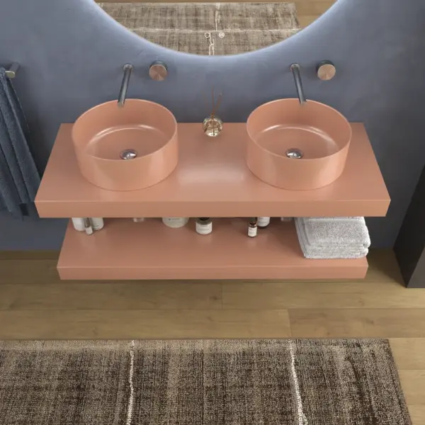 Encimera con faldón suspendida  120 cm  Solid Surface BOLETE  Beige Rojo - Imagen 3