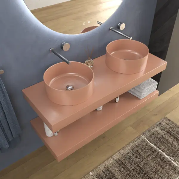 Encimera con faldón suspendida  120 cm  Solid Surface BOLETE  Beige Rojo - Imagen 2