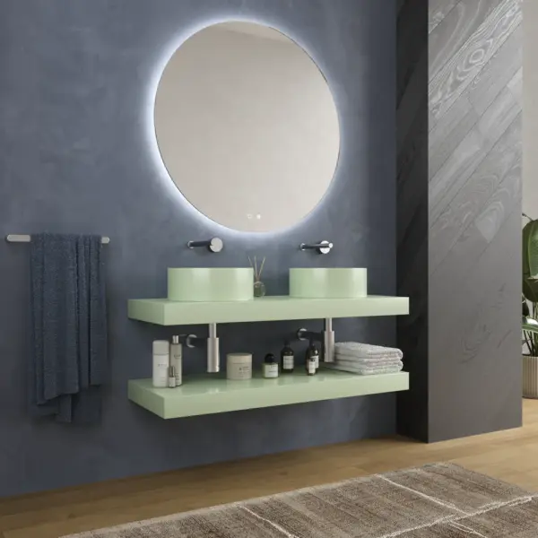 Encimera con faldón suspendida  120 cm  Solid Surface BOLETE  Verde amarillo - Imagen 3