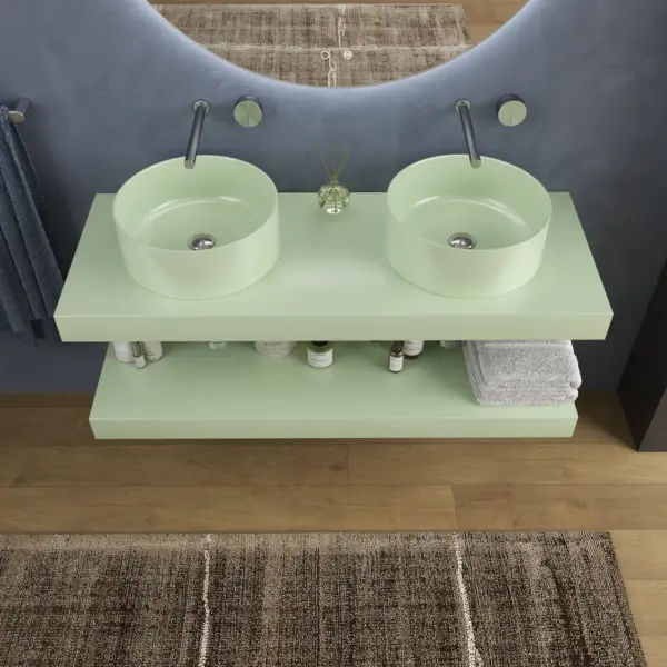 Encimera con faldón suspendida  120 cm  Solid Surface BOLETE  Verde amarillo - Imagen 2