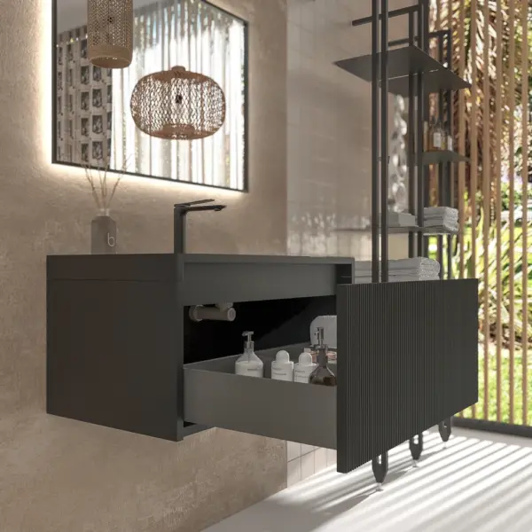 Mueble de baño BINARIO suspendido 1 cajón acabado NEGRO - Imagen 5