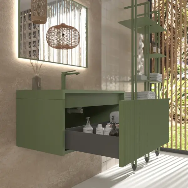 Mueble de baño BINARIO suspendido 1 cajón acabado  VERDE RESEDA - Imagen 6