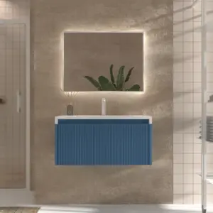 Mueble de baño BINARIO suspendido 1 cajón acabado  AZUL LEJANIA