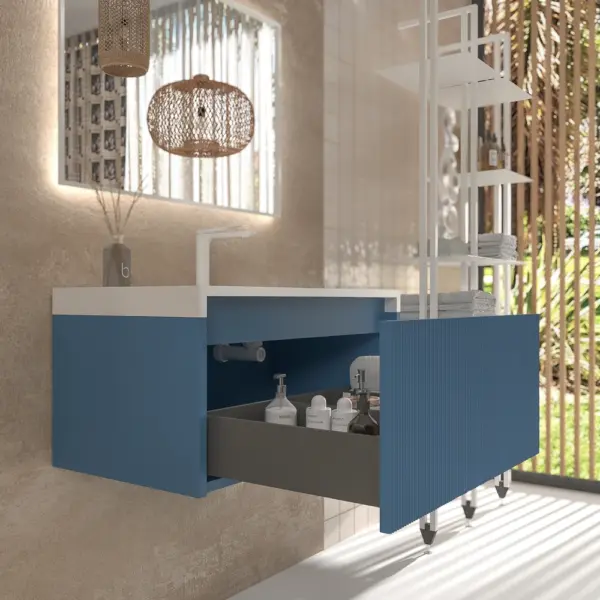 Mueble de baño BINARIO suspendido 1 cajón acabado  AZUL LEJANIA - Imagen 4