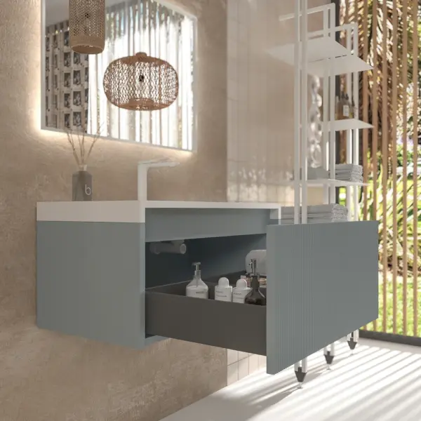 Mueble de baño BINARIO suspendido 1 cajón acabado  GRIS PLATA - Imagen 4