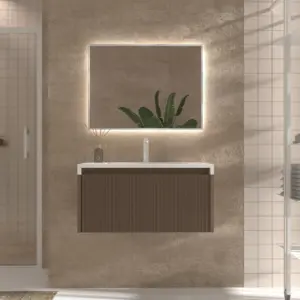 Mueble de baño BINARIO suspendido 1 cajón acabado  MARRON CLARO