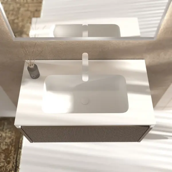 Mueble de baño BINARIO suspendido 1 cajón acabado  MARRON CLARO - Imagen 5