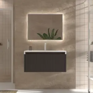 Mueble de baño BINARIO suspendido 1 cajón acabado  MARRON GRISACEO