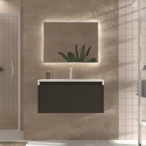 Mueble de baño BINARIO suspendido 1 cajón acabado  MARRON GRISACEO