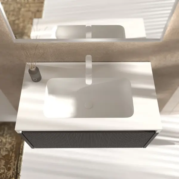 Mueble de baño BINARIO suspendido 1 cajón acabado  MARRON GRISACEO - Imagen 5