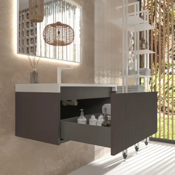 Mueble de baño BINARIO suspendido 1 cajón acabado  MARRON GRISACEO - Imagen 3