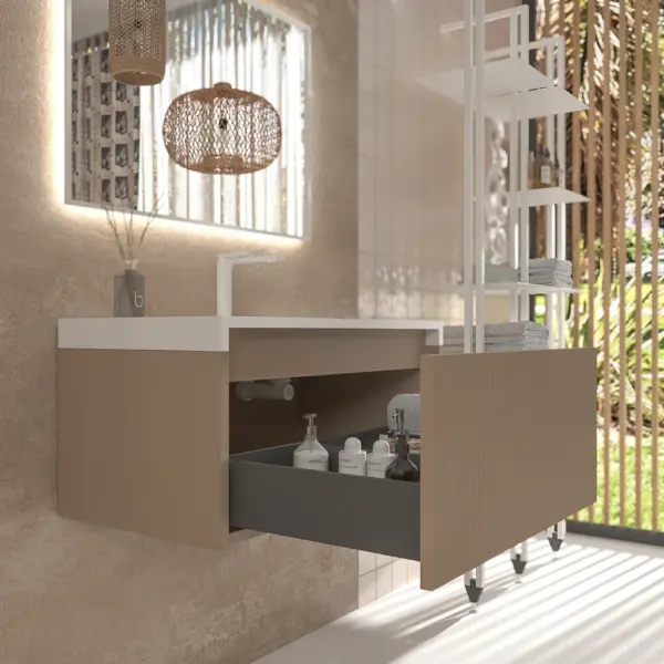 Mueble de baño BINARIO suspendido 1 cajón acabado MOKA - Imagen 3