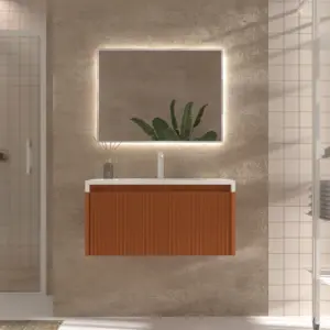 Mueble de baño BINARIO suspendido 1 cajón acabado  PARDO NARANJA