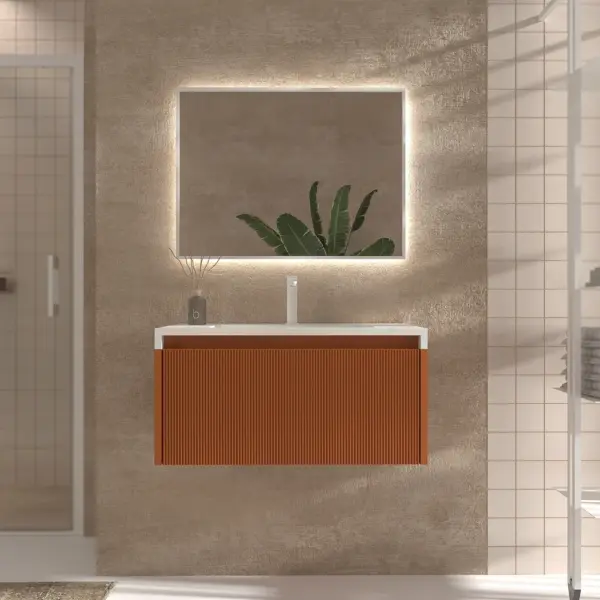 Mueble de baño BINARIO suspendido 1 cajón acabado  PARDO NARANJA