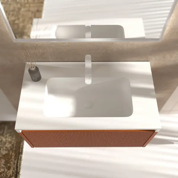 Mueble de baño BINARIO suspendido 1 cajón acabado  PARDO NARANJA - Imagen 2