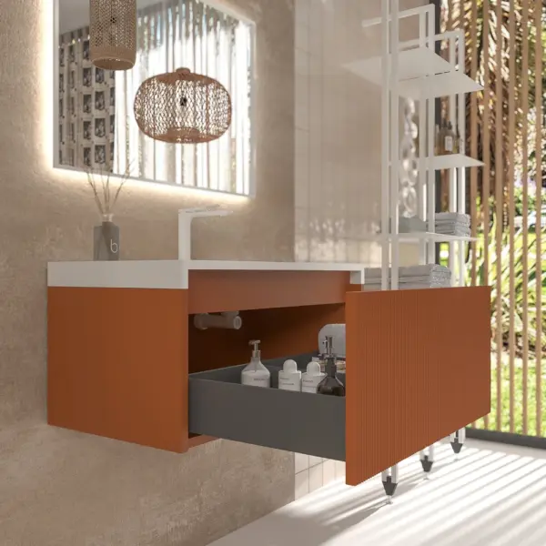 Mueble de baño BINARIO suspendido 1 cajón acabado  PARDO NARANJA - Imagen 4