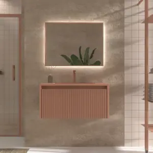 Mueble de baño BINARIO suspendido 1 cajón acabado  ROJO BEIGE