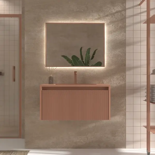 Mueble de baño BINARIO suspendido 1 cajón acabado  ROJO BEIGE