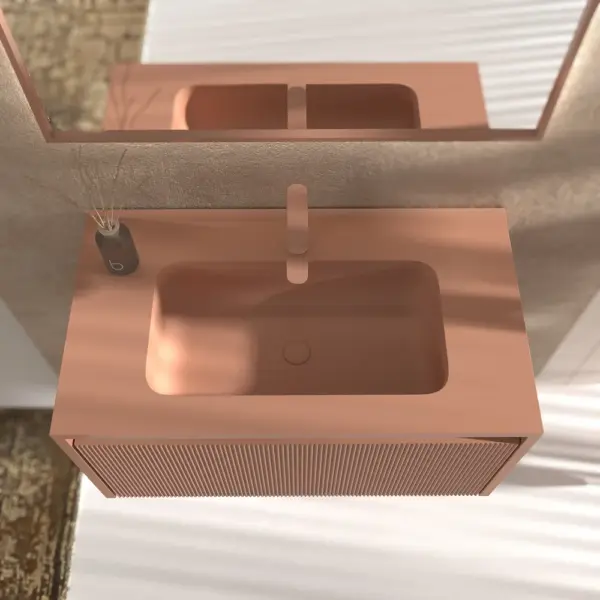Mueble de baño BINARIO suspendido 1 cajón acabado  ROJO BEIGE - Imagen 4