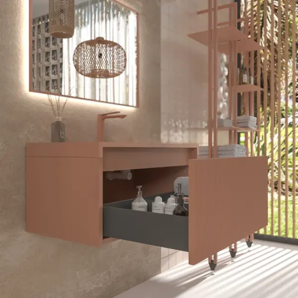 Mueble de baño BINARIO suspendido 1 cajón acabado  ROJO BEIGE - Imagen 2