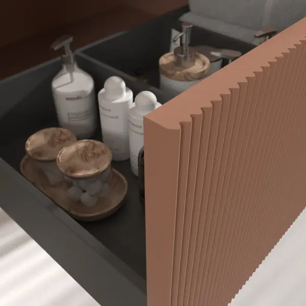 Mueble de baño BINARIO suspendido 1 cajón acabado  ROJO BEIGE - Imagen 3