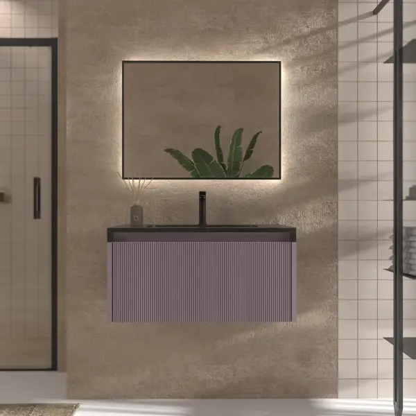Mueble de baño BINARIO suspendido 1 cajón acabado  VIOLETA PASTEL
