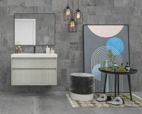 Mueble de baño suspendido 2 cajones YOKO Polar con lavabo resina  Blanco - Imagen 3