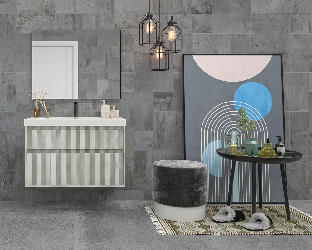 Mueble de baño suspendido 2 cajones YOKO Polar con lavabo resina Blanco 3 Mueble de baño suspendido 2 cajones YOKO Polar con lavabo resina  Blanco - Imagen 3