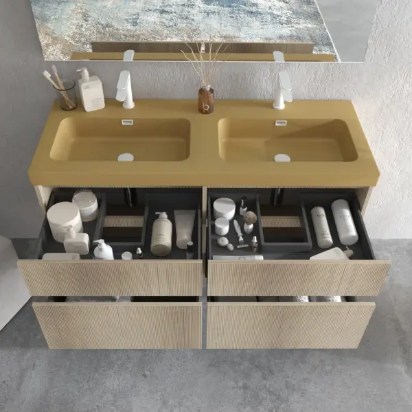 Mueble de baño suspendido 4 cajones  YOKO Alcatraz con lavabo resina Marrón pardo - Imagen 2