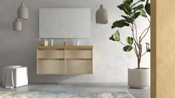 Mueble de baño suspendido 4 cajones  YOKO Alcatraz con lavabo resina Marrón pardo - Imagen 5