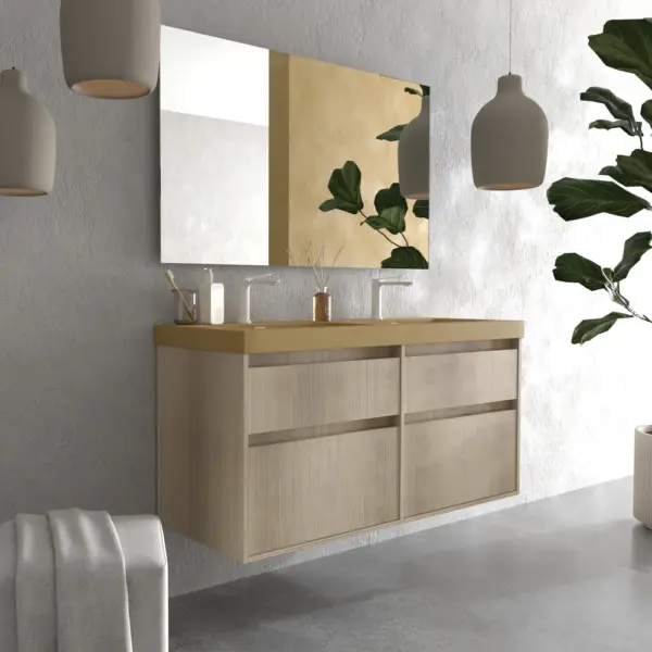 Mueble de baño suspendido 4 cajones  YOKO Alcatraz con lavabo resina Marrón pardo - Imagen 4