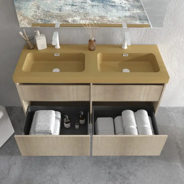 Mueble de baño suspendido 4 cajones  YOKO Alcatraz con lavabo resina Marrón pardo - Imagen 3