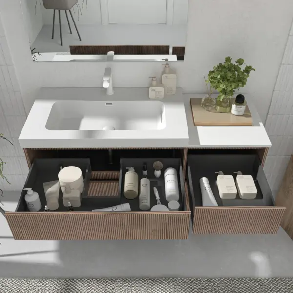 Mueble de baño suspendido 4 cajones  YOKO Bastilla con lavabo con repisa resina Blanco - Imagen 3