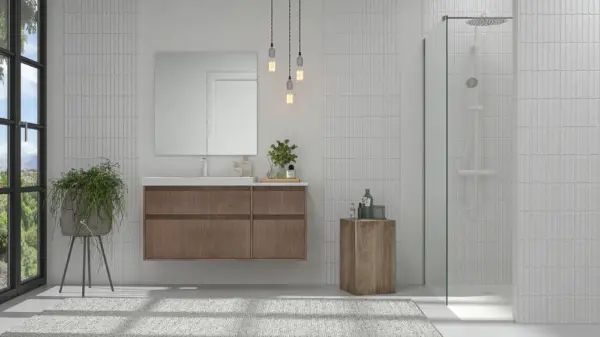 Mueble de baño suspendido 4 cajones  YOKO Bastilla con lavabo con repisa resina Blanco - Imagen 5