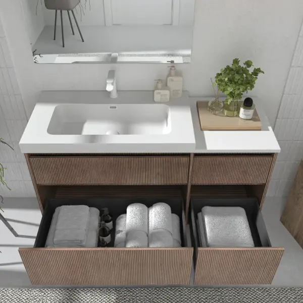 Mueble de baño suspendido 4 cajones  YOKO Bastilla con lavabo con repisa resina Blanco - Imagen 4