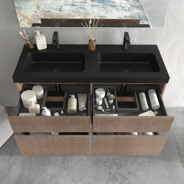 Mueble de baño suspendido 4 cajones  YOKO Bastilla  con lavabo resina Negro - Imagen 2