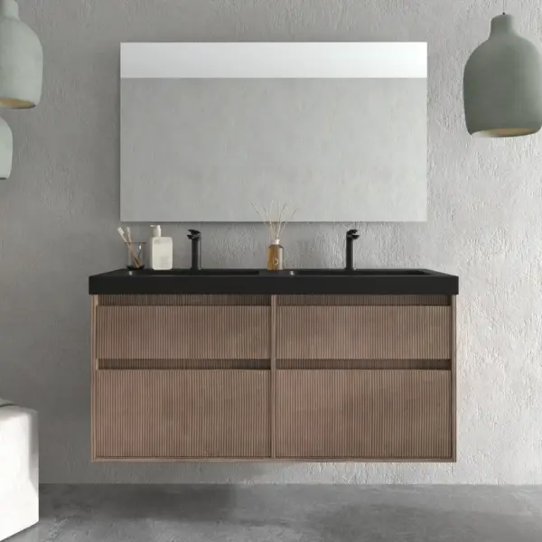 Mueble de baño suspendido 4 cajones  YOKO Bastilla  con lavabo resina Negro