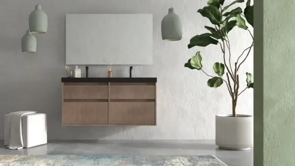 Mueble de baño suspendido 4 cajones  YOKO Bastilla  con lavabo resina Negro - Imagen 5