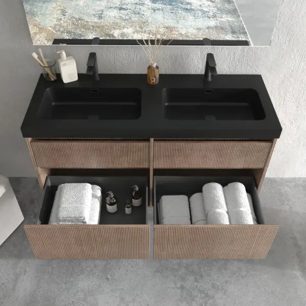Mueble de baño suspendido 4 cajones  YOKO Bastilla  con lavabo resina Negro - Imagen 3
