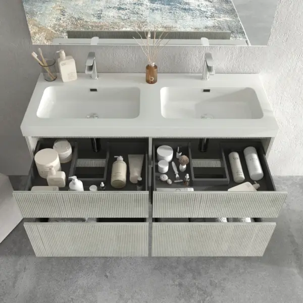 Mueble de baño suspendido 4 cajones  YOKO Polar con lavabo resina Blanco - Imagen 2
