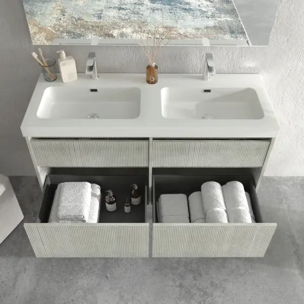 Mueble de baño suspendido 4 cajones  YOKO Polar con lavabo resina Blanco - Imagen 3