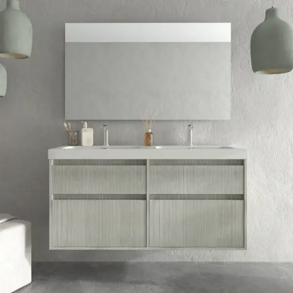 Mueble de baño suspendido 4 cajones  YOKO Polar con lavabo resina Blanco