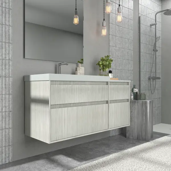 Mueble de baño suspendido 4 cajones  YOKO Polar  con lavabo con repisa resina Blanco - Imagen 4
