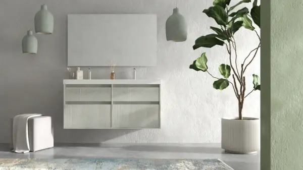 Mueble de baño suspendido 4 cajones  YOKO Polar con lavabo resina Blanco - Imagen 5