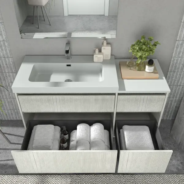 Mueble de baño suspendido 4 cajones  YOKO Polar  con lavabo con repisa resina Blanco - Imagen 3