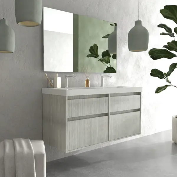 Mueble de baño suspendido 4 cajones  YOKO Polar con lavabo resina Blanco - Imagen 4